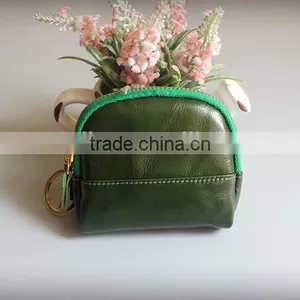 Colorful Genuine Waxy Leather Ladies Zipper Coin Purse Change Bag With Keyring thumbnail-5
