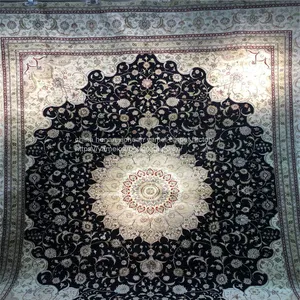 9x12ft Dark Mblue Handmade Silk Persian Carpet for Sitting Room and Meeting Room thumbnail-3