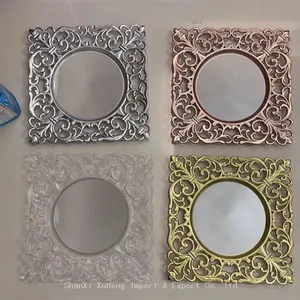 Luxury Party Decorative Supplies 12 Inch Square Silver Reef Mirror Plastic Charger Plates For Wedding Event thumbnail-4