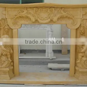 Western Style Antique Indoor Egypt Yellow Marble Fireplaces thumbnail-3