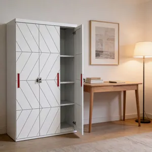 Oversea Popular Knock‑down UV Printed Steel Wardrobe 3‑Door 4‑Door With Mirror And Drawers Household Clothes Storage Cabinet Custom Color thumbnail-3