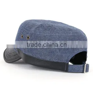 Promotional Customized Cheap Camp Style 5 Panel Blue Jeans Cap With Leather Patch thumbnail-3