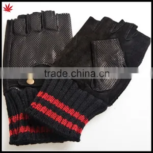 Fingerless Leather Drivng Gloves Suede Back Leather Palm Leather Glove Knitted Cuff thumbnail-1
