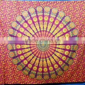 Traditional Bohemian Hippie Cotton Bedsheet Ethnic Beach Throw Custom Printed Mandala Tapestry thumbnail-6