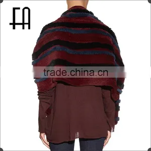 Factory Direct Wholesale Price Lady's Stripe Rabbit Knitted Fur Stole /fur Stole thumbnail-3