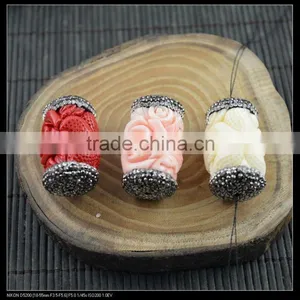 LFD-0058B Shell Beads Engraved Flowers & Crystal Rhinestone Connectors Beads Jewelry Finding For Making thumbnail-3