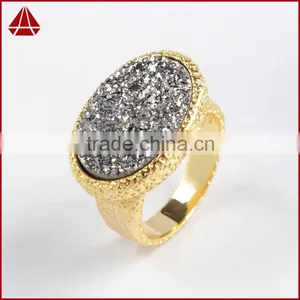 Vintage Style Oval Titanium Druzy Chunky Ring thumbnail-1