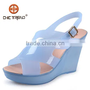 2014 Fashion Candy Color Sandals Transparent Jelly Shoes Fish Mouth Wedges Sandals thumbnail-1