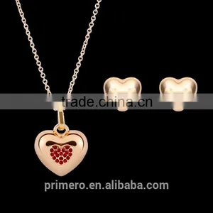 New Arrive Gold Plated Jewelry Fashion Cute Pretty Heart Necklace Earring Set TOP Quality thumbnail-2