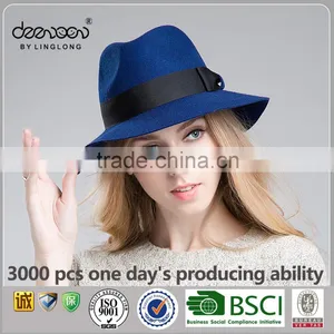 Custom Wide Brim Wool Felt Hat Wholesale Women Men Fedora Hat thumbnail-4