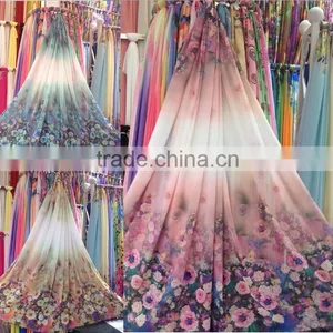100% Polyester Flowers Digital Printed Chiffon Fabric for Cheap Sale thumbnail-1