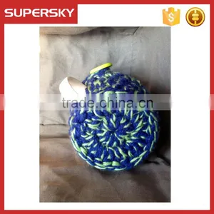 V-65 Blue and Green Crochet Knit Sleeve Warmer Cup Mug Sweater With Greeen Button thumbnail-4