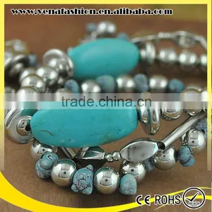Boho Style Silver Turquoise Bracelet Chunky Alloy Bracelet thumbnail-2