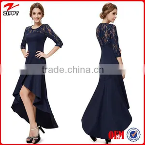 Woman New Fashion Design Long Prom Dress Europe Style, 3/4 Lace Sleeve and High-low Hemline See-through Free Prom Dresses Quality Choice thumbnail-1