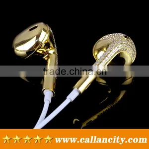 Aluminum Materail 24ct Gold Diamond Custom Wired Headphones thumbnail-5