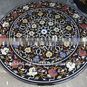 Black Marble Fine Inlay Table Top thumbnail-1