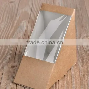Brown Kraft Paper Custom Logo Design Triangle Paper Sandwich Box With PP Window thumbnail-1