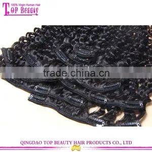 Wholesale Unprocessed High Quality 100% Virgin Indian Deep Curly Hair Clip in Extensions thumbnail-6