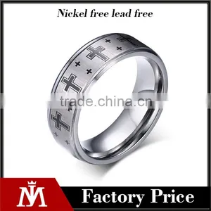8 mm Cross Band Silver Color Tungsten Carbide Ring thumbnail-1