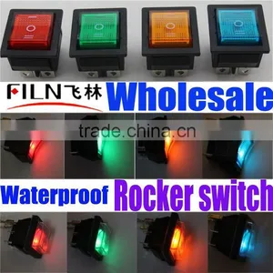 FILN KCD4 12V 24V 110V 220V Blue 6 Pin 3 Pole Lighted Rocker Switch thumbnail-1