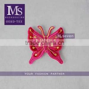 Fancy Design 7*8cm Cotton Embrodidery Trim Patch in Pink Butterfly Design for Garment thumbnail-1