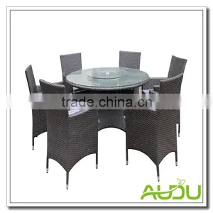 Audu Atlanta Outdoor Garden Rattan Dining Set With Lazy Susan thumbnail-1