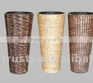 Round Single Flower Pot , Natural Rattan and Water Hyacinth thumbnail-1