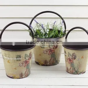 2015 S/3 Pails With Handles, Flower Pot, Xmas Metal Pails for Sale thumbnail-1