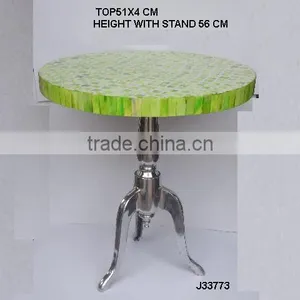 Green Bone Mosaic Round Table Top With Aluminium Base in Mirror Polish thumbnail-1