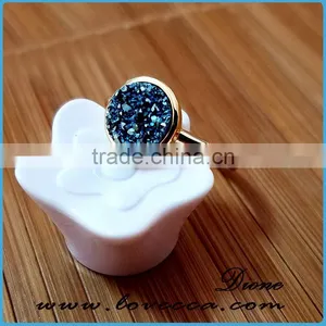 Natural Druzy Gemstone Cluster 925 Sterling Handmade Silver 8mm Ring thumbnail-3