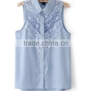 Sleeveless Lady Chiffon Blouse Tops Sexy Lace Blouse Tops for Woman thumbnail-5