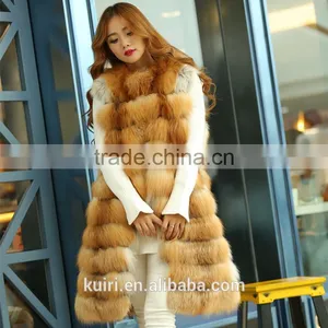 Fox Fur Luxury 2016 Winter Fashion Women's Real Fox Fur Vest Long Style Furry Striped Guaranteed Natural Fur Vest Female thumbnail-1