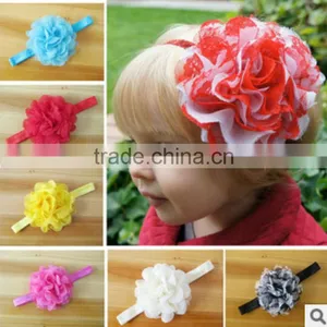 2014hot Sale Chiffon Silk Flower Baby Headband Princess Big Flower Girls Hair Wear Band Elastic Shabby Infants Baby Accessories thumbnail-1