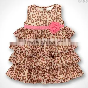 2016 Baby Girl Leopard Layered Dress With Pink Flower Bow Kids Wear Size:80 90 100 GD40218-28 thumbnail-1