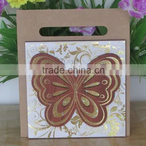 Gold Blue Bengali Wooden Butterfly Wedding Invitation Card thumbnail-6