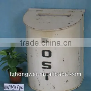 Hongwei Handmade Antique Vintage White Wooden Mailbox/Letter Box/Post Box for Home&Garden Decor,Wall Mounted,High Quality thumbnail-1