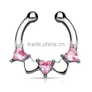 Sweet Heart CZ Crystal 316L Surgical Steel Fake Septum Clicker Nose Piercing Body Jewelry thumbnail-2