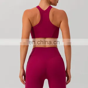 Ribbed High Impact Backless Crop Sports Bras Women Racer Back Custom Crop Gym Tops 75nylon 25spandex thumbnail-3