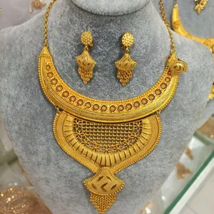Lebanon Fashion Gold Plated Jewelry Set, Bridal Necklace Earrings Bracelet Ring 4pcs, Wholesale From 12 Sets. thumbnail-4