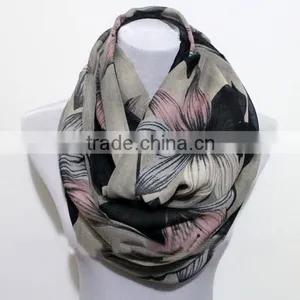 High Quality Large Elegant Flower Printing Encrypt Polyester Voile Scarf for Women thumbnail-1