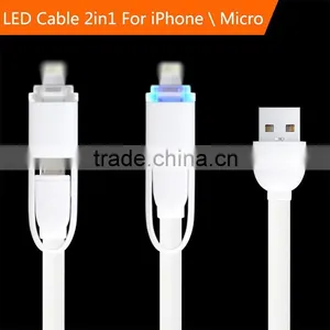 Best Quality 2in1 Sync Cable Double Micro Usb Cable Data Cable for Iphone, for Android thumbnail-2