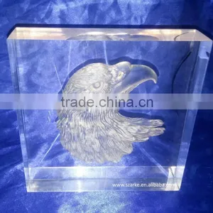3D Laser Carving Eagle's Heart Acrylic Art Block Display Animal Style Thick Paperweight thumbnail-1