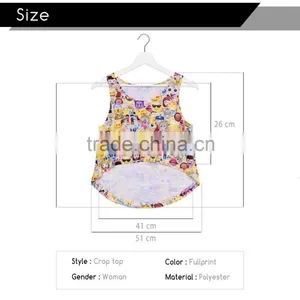 2016 New Women 3D Print Emoji Crop Tops For Women Blusas thumbnail-3