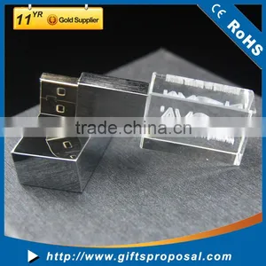 3D Customized Logo Crystal Glass Usb Flash Drive With Colorful Led Light thumbnail-2