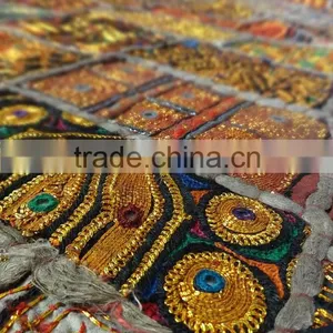 Vintage Maharaja Rug, Royal Golden Patchwork Handmade Carpet From India Old and Antique Also Used as Wall Art, Royal Wall Hangin thumbnail-1