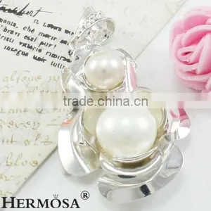Flower Round Pure White Two Pieces Pearl 925 Sterling Silver Lady Sweet Wedding Gift Pendant thumbnail-3