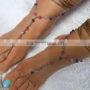 Crochet Barefoot Sandals Beach Wedding Yoga Shoes Foot Jewelry Blue Pink Silver thumbnail-5
