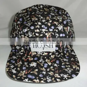 Custom Flat Brim 5 Panel Floral Hats With Woven Label thumbnail-1