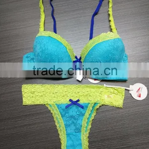 Hot Sale Sexy Fancy Full Lace Bra Set Lace Transparent Hipster Panty in Bright Colors thumbnail-1