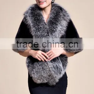 Lady's Real Mink Fur With Fox Fur Coat Mink Fur Coat Poncho / Shawl / Coats thumbnail-5